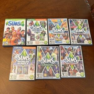 Lot of 6 The Sims 3 & 1 The Sims 4 PC WIN/MAC Game CDs Inc. Expansion Packs Used